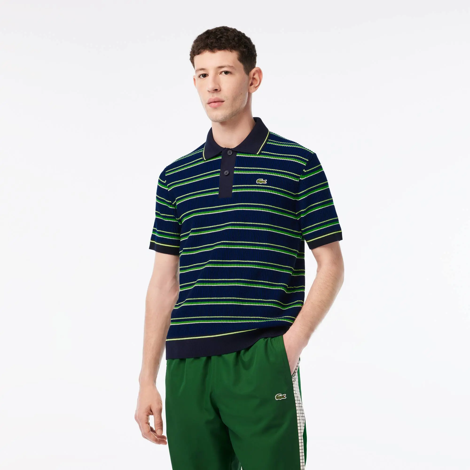 Lacoste Men’s Lacoste Organic Cotton French Made Striped Polo Shirt. 1