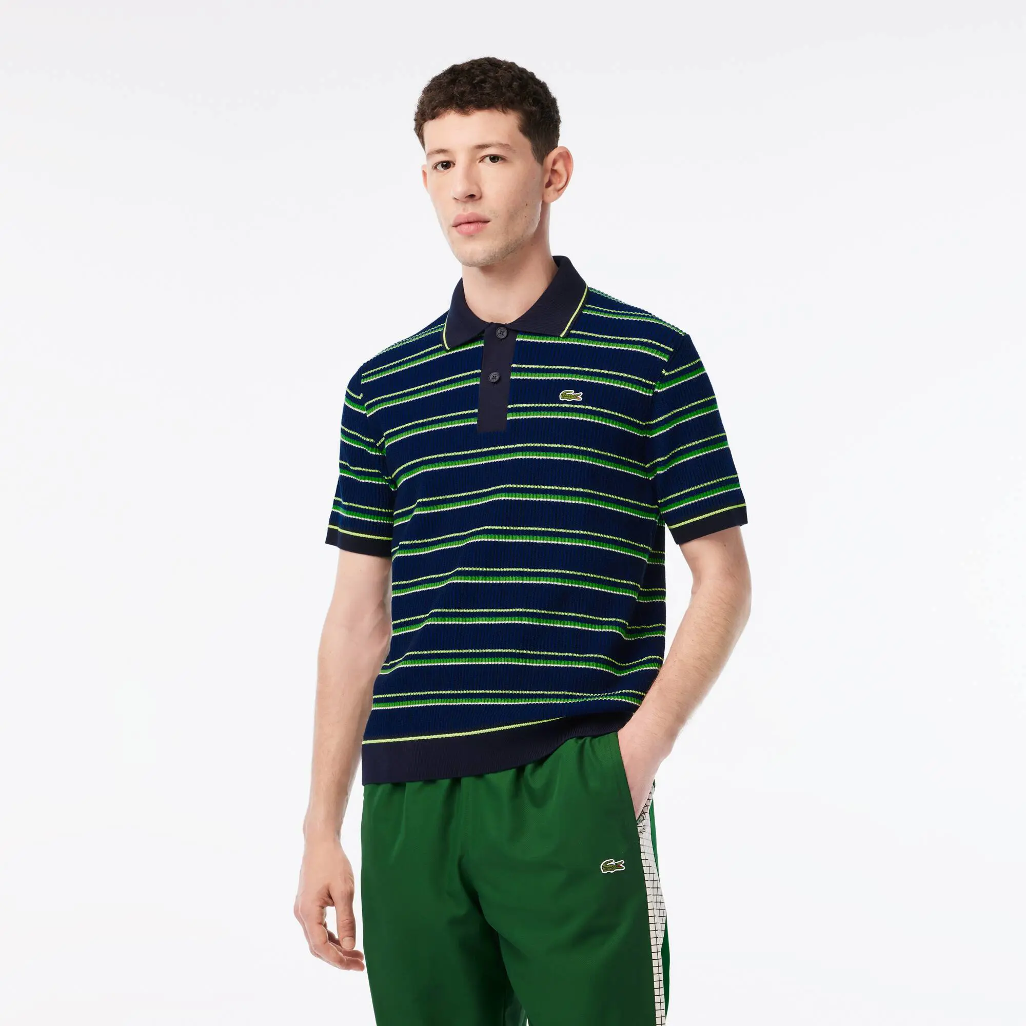 Lacoste Polo à rayures homme Lacoste fabriqué en France en coton biologique. 1