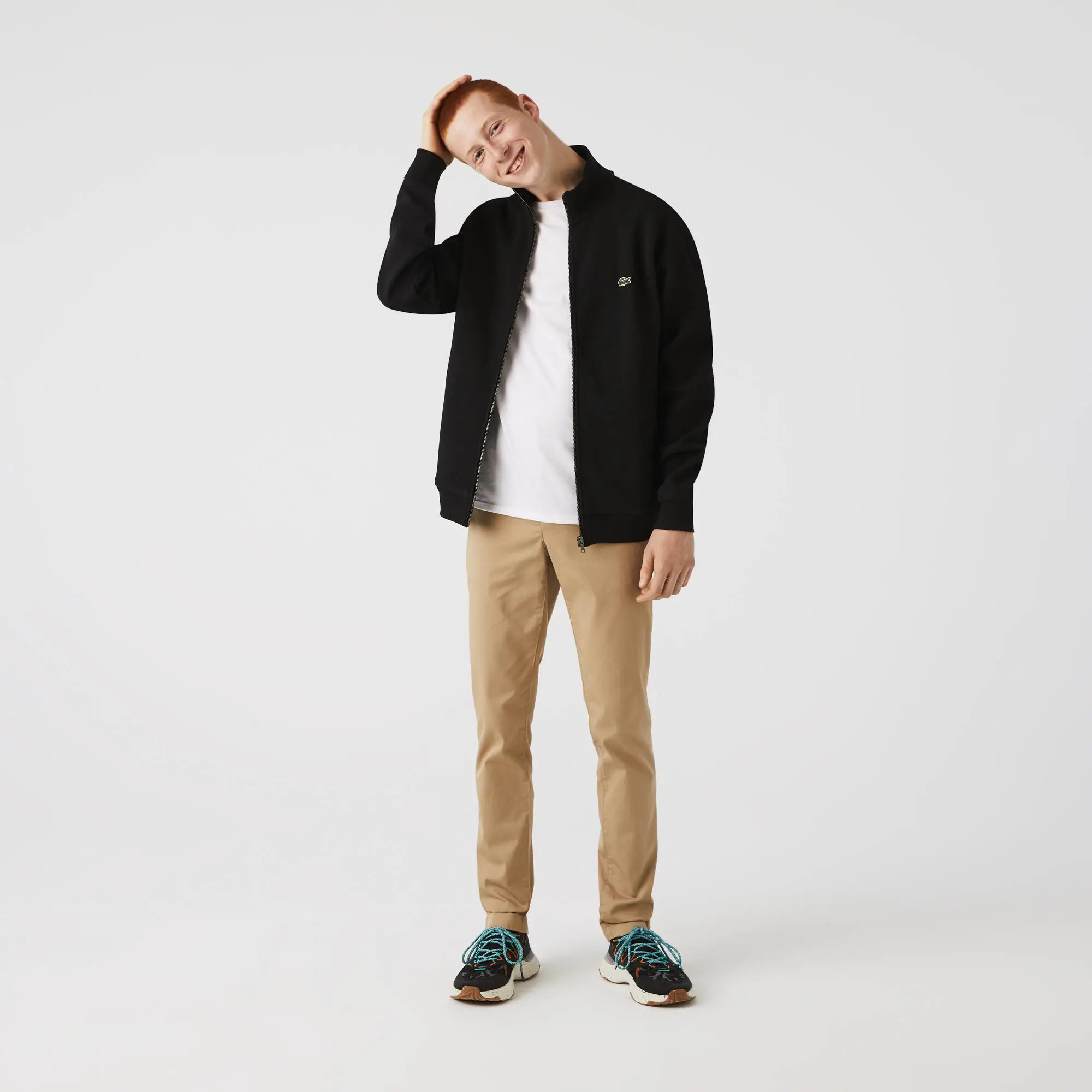 Lacoste Men's Zippered Stand-Up Collar Piqué Fleece Jacket. 1