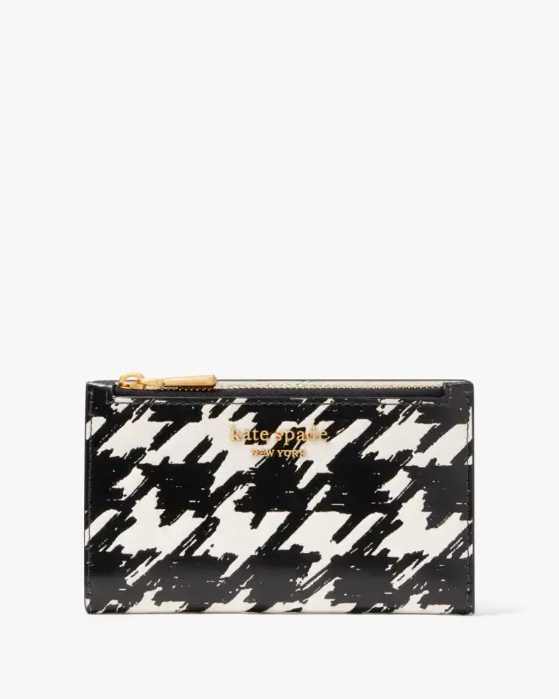 Kate Spade Morgan Painterly Houndstooth Small Slim Bifold Wallet. 1