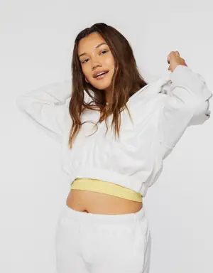 Forever 21 Cropped Zip Up Hoodie White