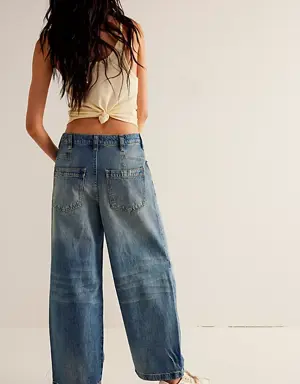 Twin Flame Cropped Wide-Leg Jeans
