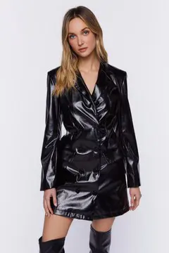 Forever 21 Forever 21 Faux Leather Blazer Mini Dress Black. 2