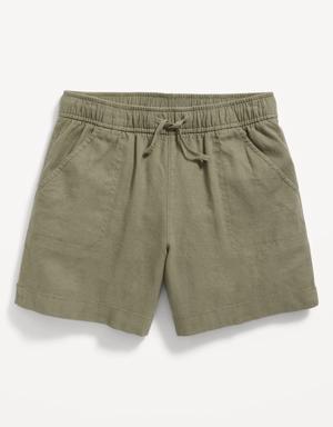Old Navy Solid Linen-Blend Drawstring Midi Shorts for Girls brown