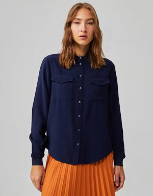 Kadın Relaxed Fit Lacivert Gömlek