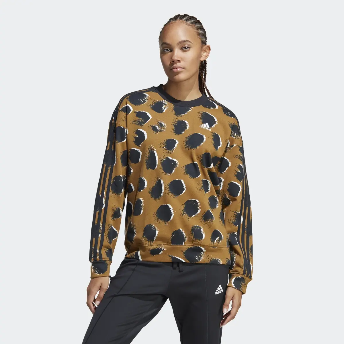 Adidas Essentials 3-Stripes Animal Print Sweatshirt. 2