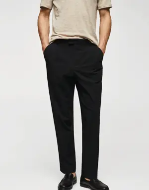 Regular fit pleated cotton trousers
