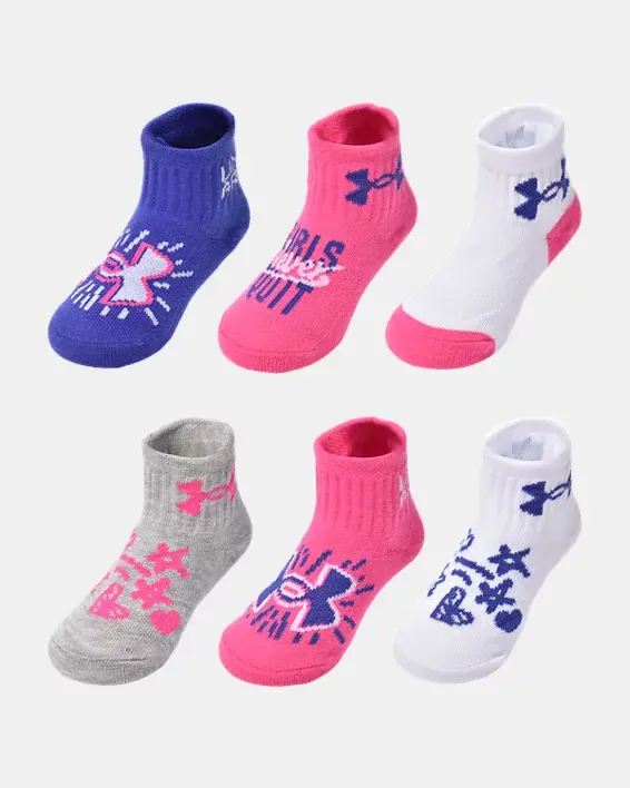 Under Armour Girls' Infant/Toddler UA Essential Star Burst 6-Pack Quarter Socks. 1