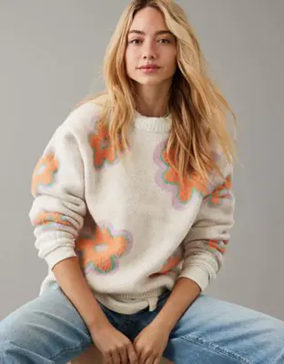 American Eagle Floral Crew Neck Sweater. 1 American Eagle Floral Crew Neck Sweater. 1