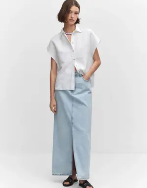Short sleeve linen-blend shirt
