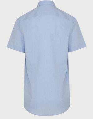 Mavi Comfort Fit Kısa Kollu %100Pamuk Düz Basic Klasik Gömlek