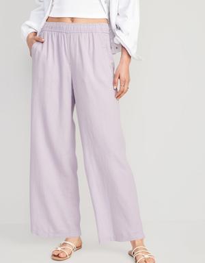 High-Waisted Linen-Blend Wide-Leg Pants for Women purple