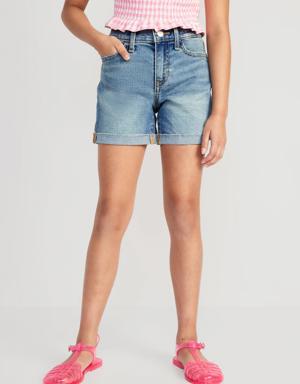 High-Waisted Frayed-Hem Jean Midi Shorts for Girls multi