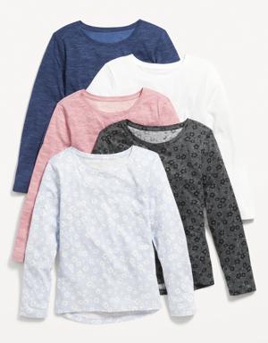 Softest Long-Sleeve T-Shirt 5-Pack for Girls pink