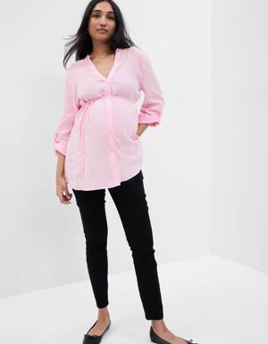 Maternity Linen-Blend Button-Down Shirt pink