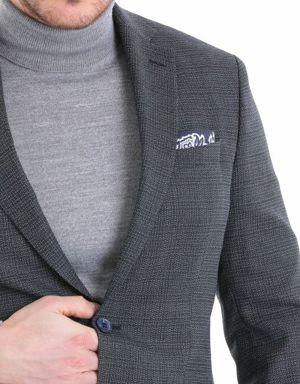 Lacivert Slim Fit Desenli Sivri Yaka Çift Düğme Takım Elbise