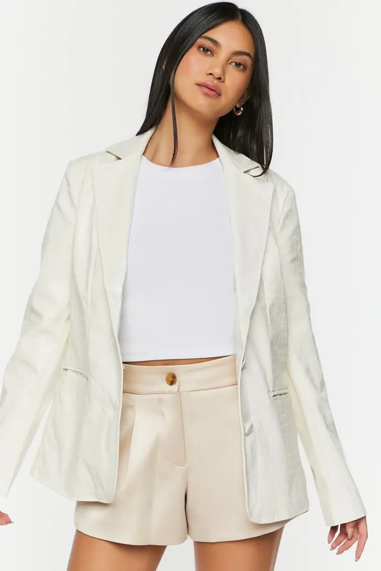 Forever 21 Forever 21 Faux Croc Leather Blazer Ivory. 1