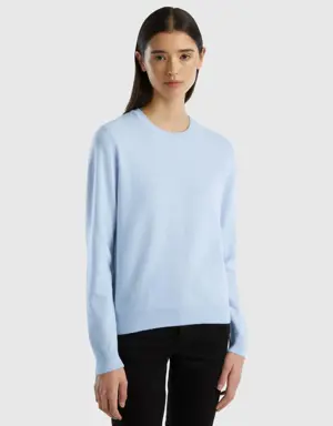 light blue crew neck sweater in merino wool