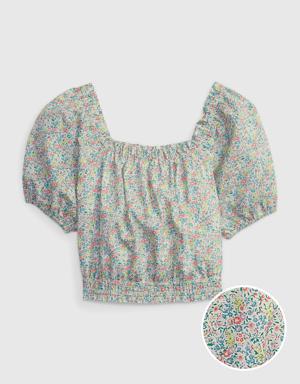 Kids Linen-Cotton Puff Sleeve Top multi