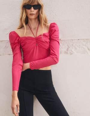 Puff-sleeved cropped blouse