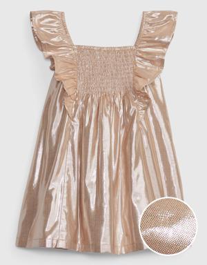 Toddler Metallic Flutter Sleeve Dress beige