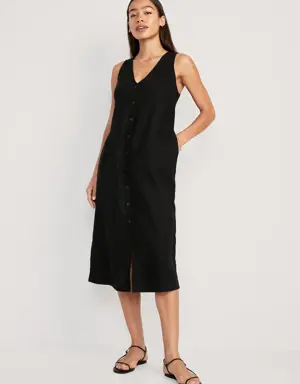 Old Navy Sleeveless Button-Front Linen-Blend Maxi Shift Dress for Women black