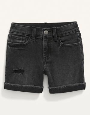 High-Waisted Black-Wash Roll-Cuffed Jean Midi Shorts for Girls multi
