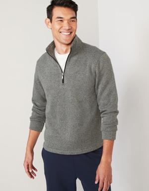 Sweater-Fleece Mock-Neck Quarter-Zip Sweatshirt for Men gray