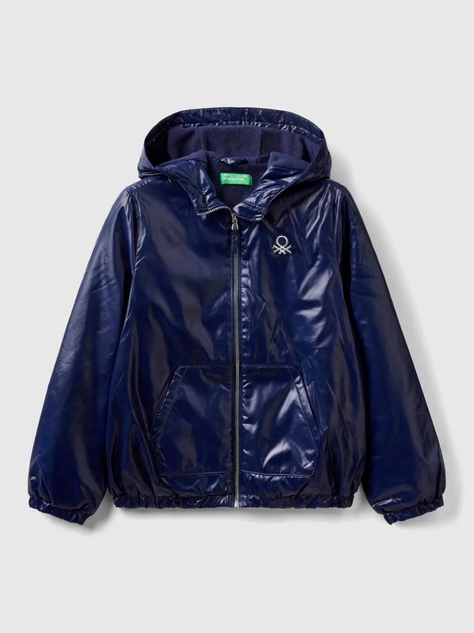 Benetton glossy jacket with zip and hood. 1