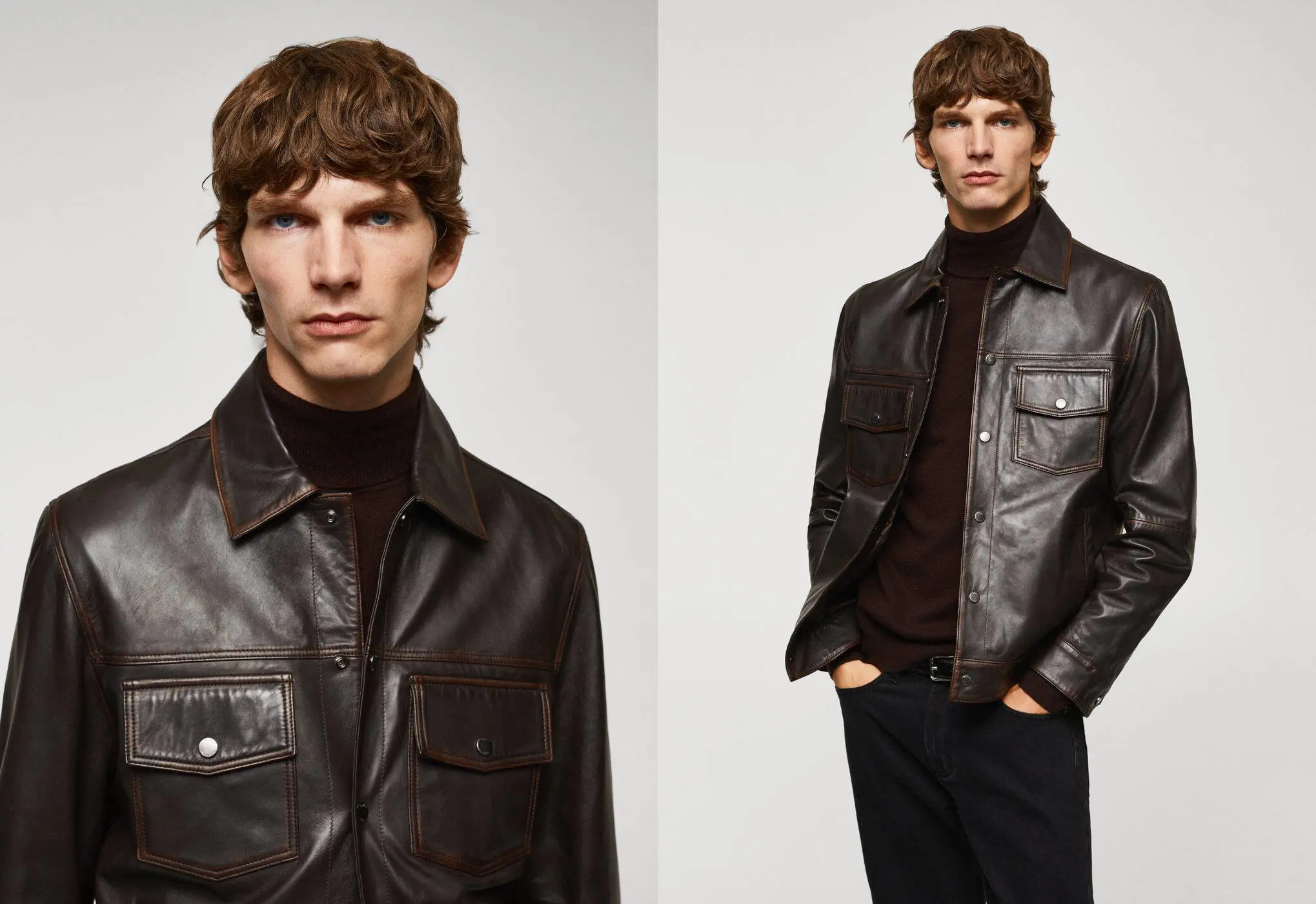 Mango Leather jacket with worn effect. 1