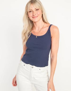 Fitted Cropped Lettuce-Edge Rib-Knit Tank Top for Women blue