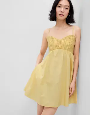 Eyelet Empire Waist Mini Dress yellow