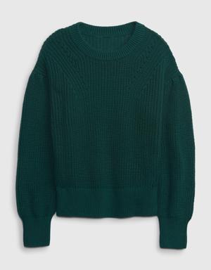 Gap Kids Shaker-Stitch Puff-Sleeve Sweater green