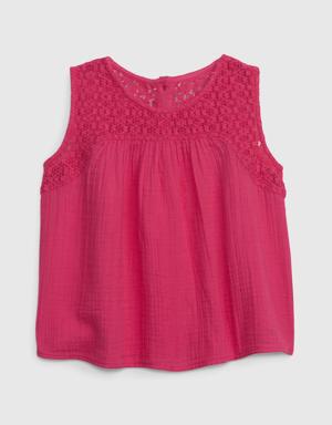 Kids Crinkle Gauze Crochet Top pink