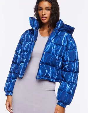 Forever 21 Abstract Lightning Print Puffer Jacket Blue/Multi