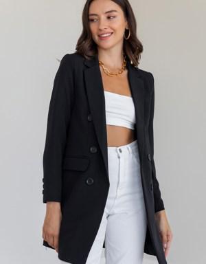 Kruvaze Yaka Blazer Ceket - SİYAH