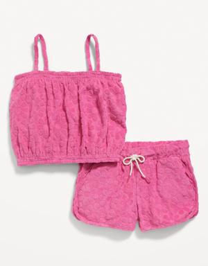 Sleeveless Patterned Loop-Terry Top & Cheer Shorts Set for Girls pink