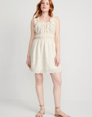 Old Navy Waist-Defined Ruffle-Trimmed Mini Dress for Women white