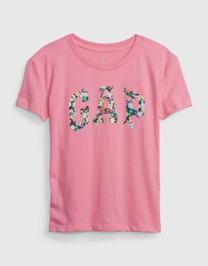 %100 Organik Pamuk Çiçek Baskılı Gap Logo T-Shirt