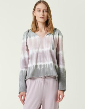 Pembe Kapüşonlu Batik Desenli Sweatshirt