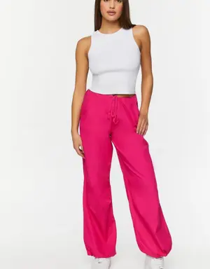 Forever 21 Drawstring Low Rise Parachute Pants Hot Pink