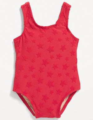 Textured-Terry Back Tie-Cutout One-Piece Swimsuit for Baby red