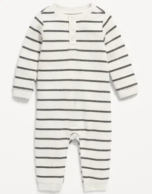 Old Navy Long-Sleeve Striped Thermal-Knit Henley One-Piece for Baby beige
