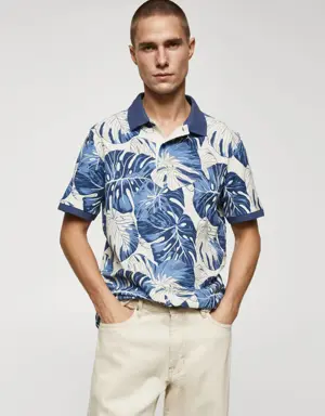 Tropical print cotton polo shirt