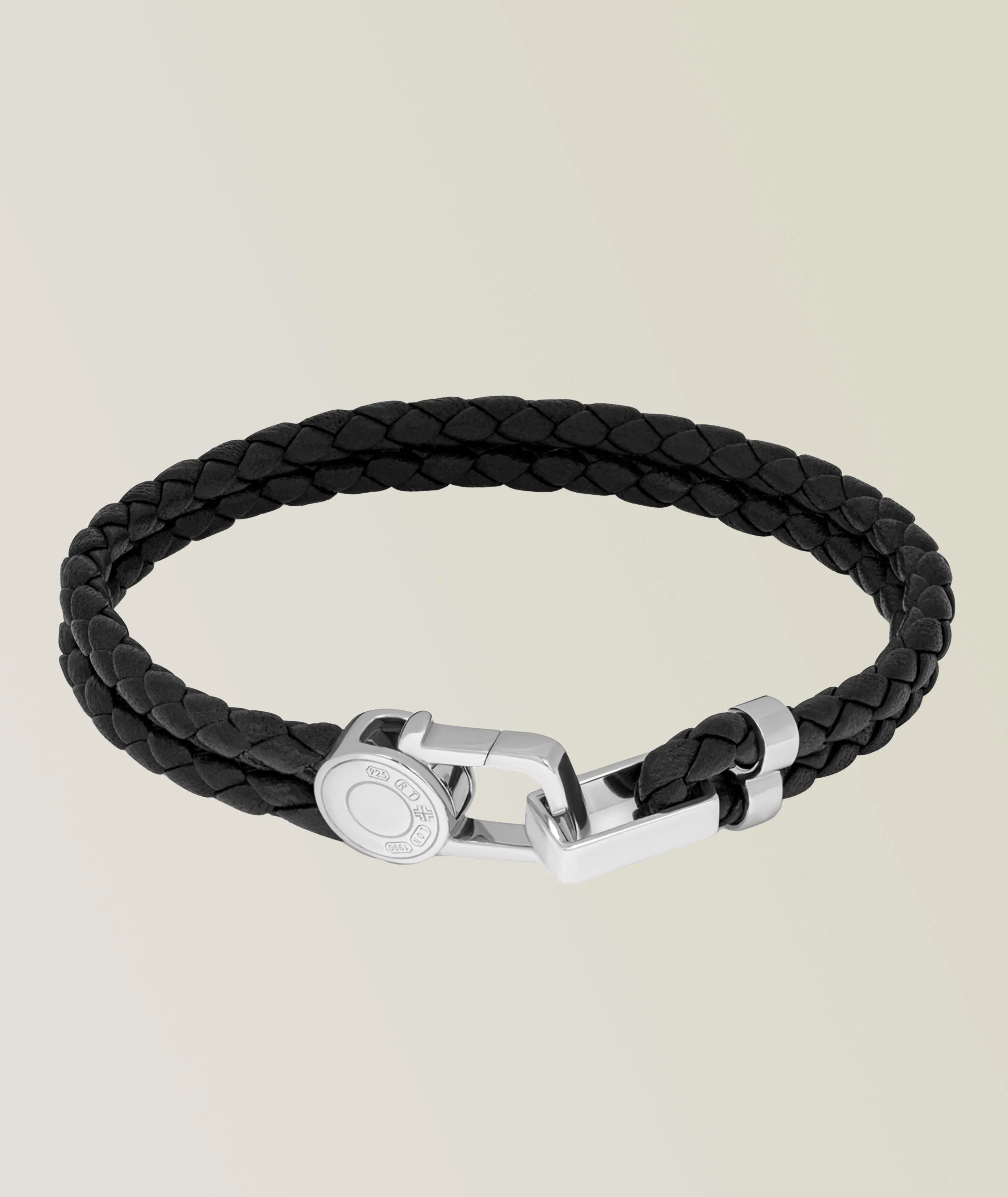 Harry Rosen Braided Leather Lock Bracelet. 1