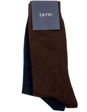 Kahverengi Pamuklu İkili Dikişsiz Soket Çorap
