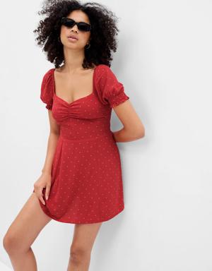 Puff Sleeve Mini Dress red