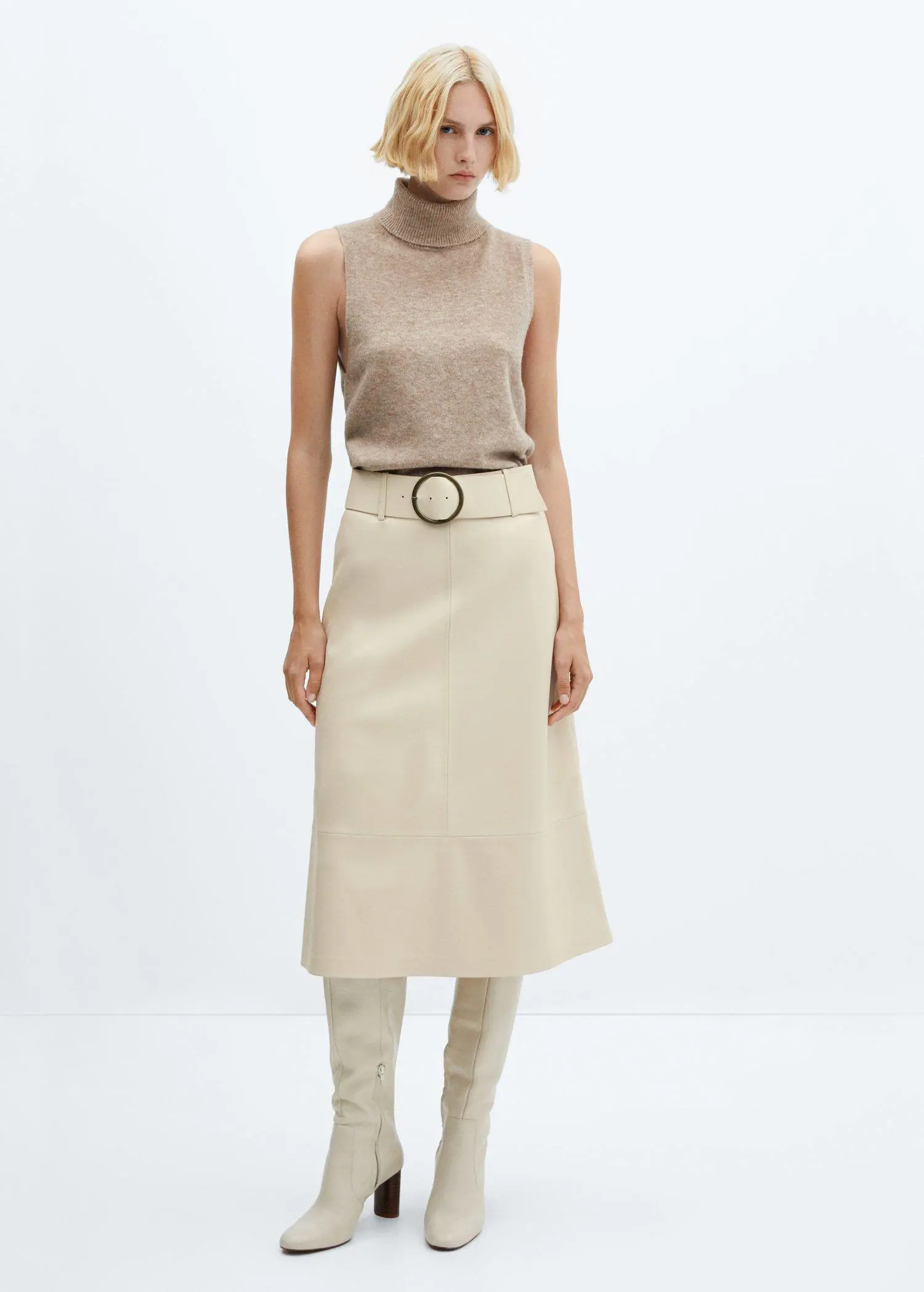 Mango Leather-effect midi-skirt with belt. 1