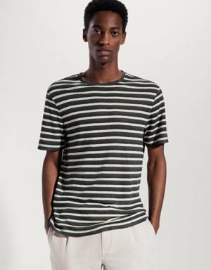 Mango 100% linen striped t-shirt