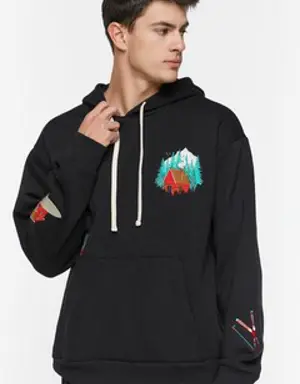 Forever 21 Embroidered Cabin Hoodie Black/Multi
